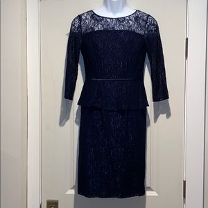 Adriana Papell navy blue lace peplum dress